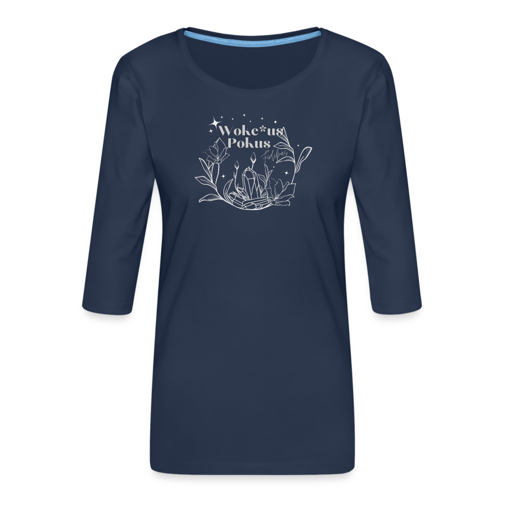 Woke*us Pokus (weiße Schrift) “Frauen” 3/4-Arm Shirt - Navy