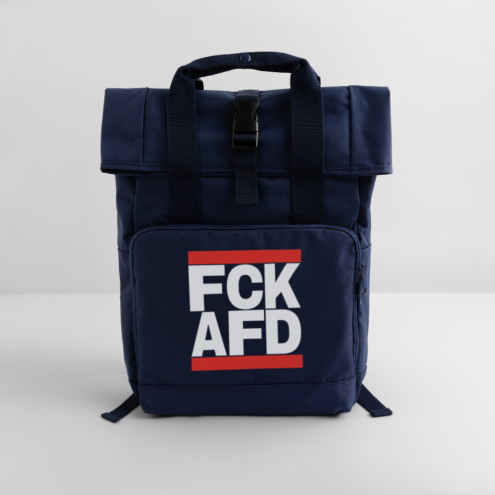 FCK AFD (weiße Schrift) - Rolltop Rucksack mit zwei Griffen - Navy