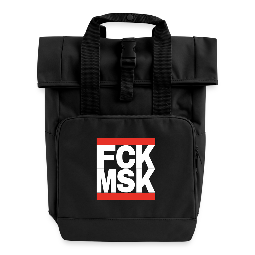 FCK MSK (weiße Schrift) - Rolltop Rucksack mit zwei Griffen - Schwarz