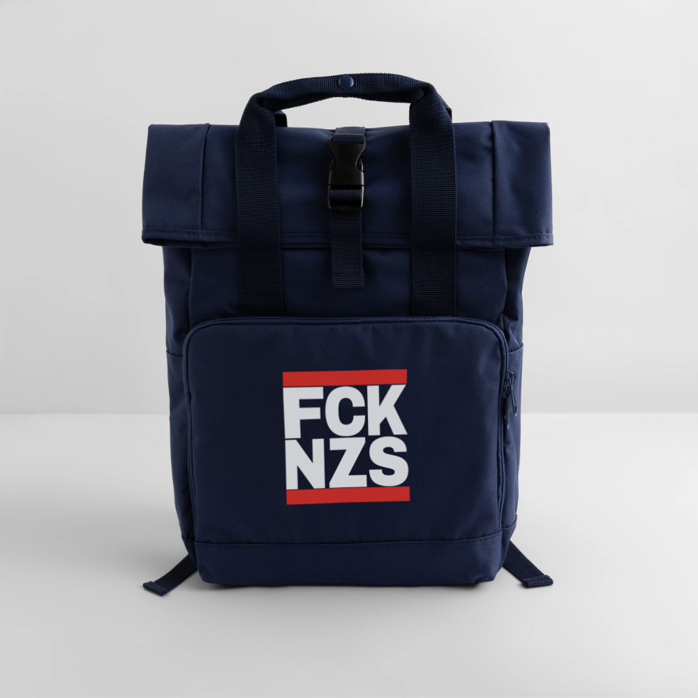 FCK NZS (schwarze Schrift) - Rolltop Rucksack mit zwei Griffen - Navy