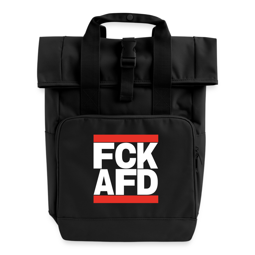 FCK AFD (weiße Schrift) - Rolltop Rucksack mit zwei Griffen - Schwarz