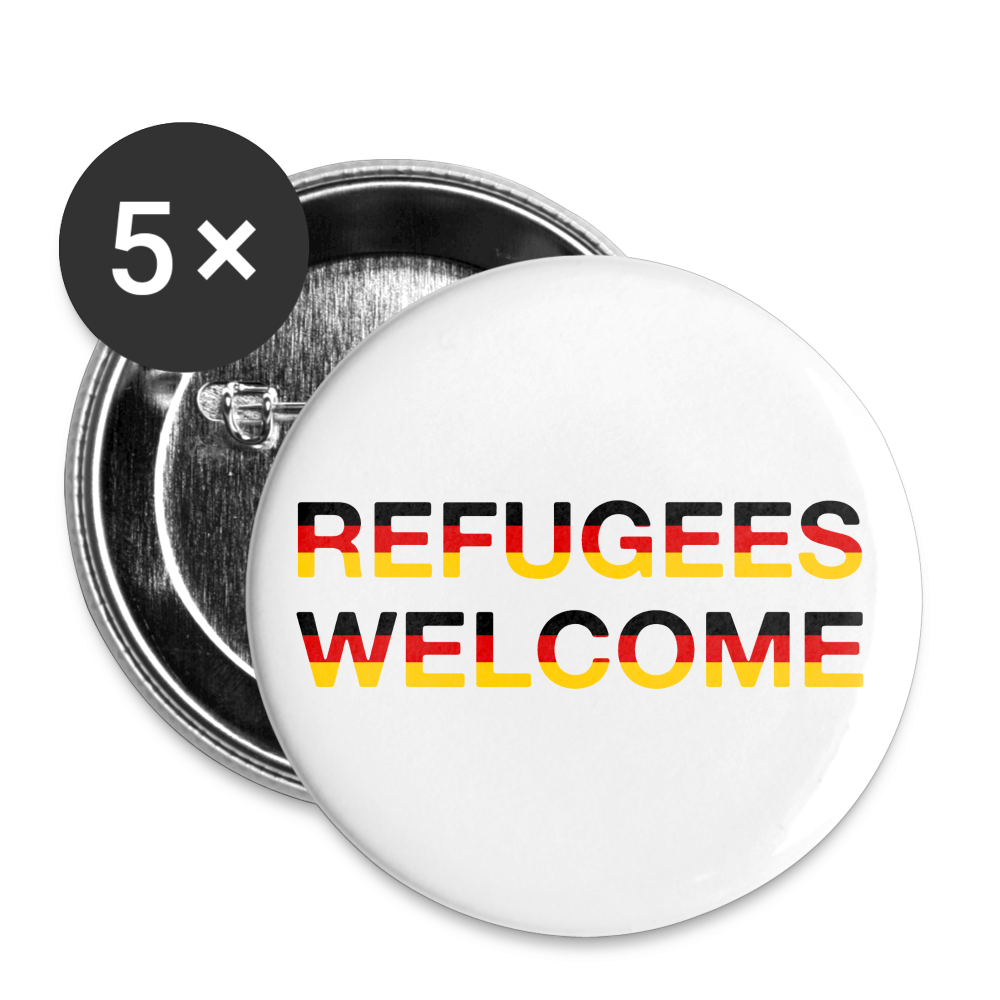 Refugees Welcome in Deutschlandfarben Buttons klein 5x - Weiß