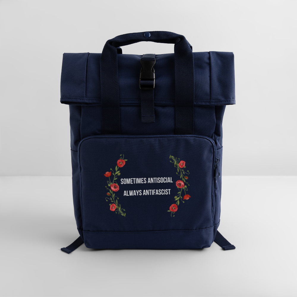 Sometimes Antisocial Always Antifascist - Rolltop Rucksack mit zwei Griffen - Navy