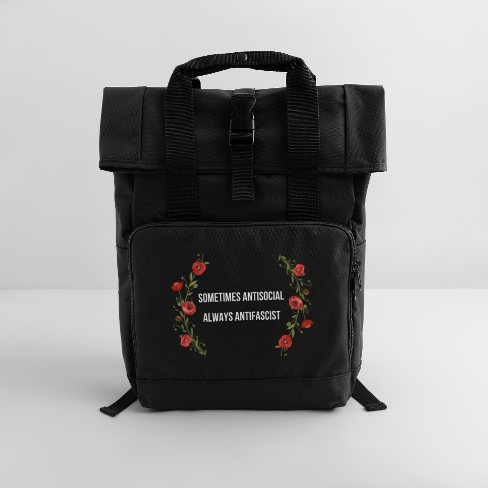 Sometimes Antisocial Always Antifascist - Rolltop Rucksack mit zwei Griffen - Schwarz