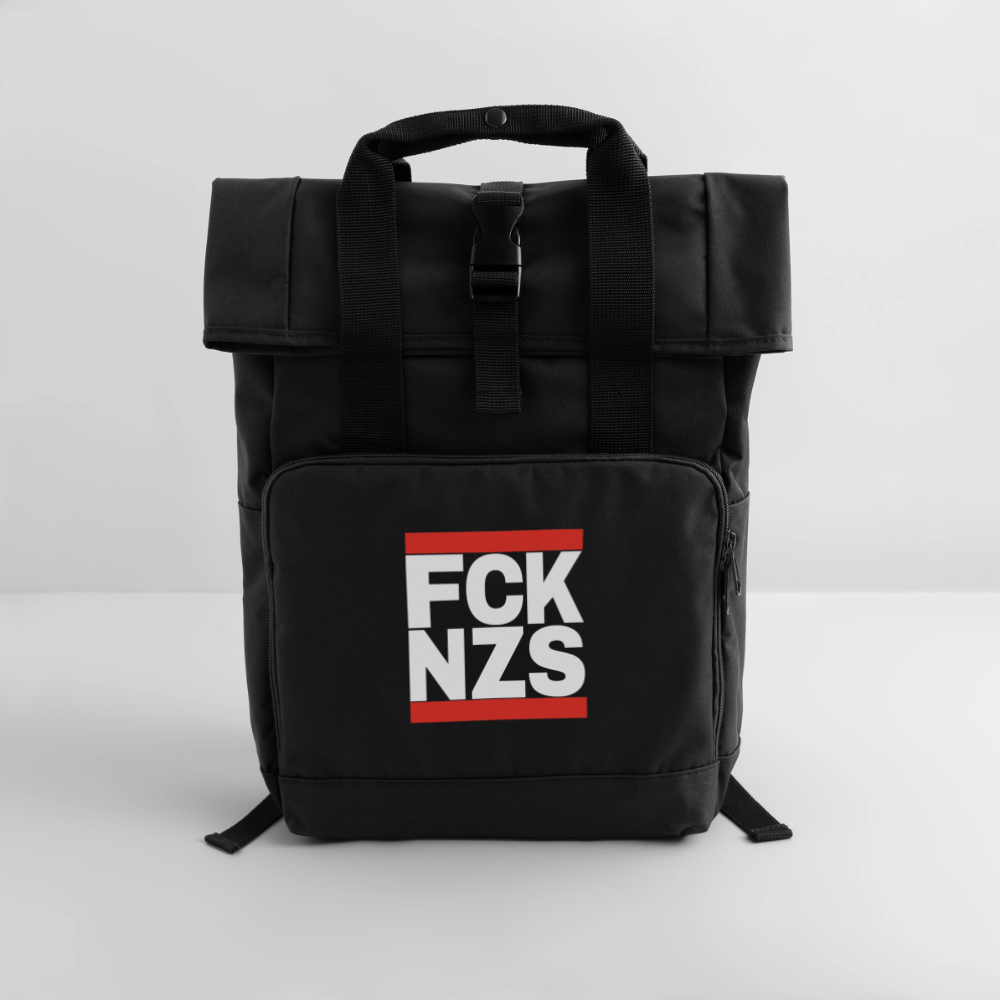 FCK NZS (schwarze Schrift) - Rolltop Rucksack mit zwei Griffen - Schwarz