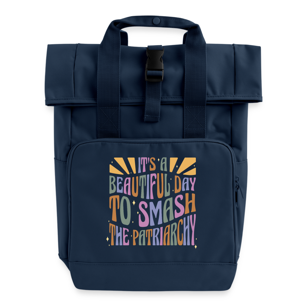 It's a Beautiful Day to Smash the Patriarchy - Rolltop Rucksack mit zwei Griffen - Navy