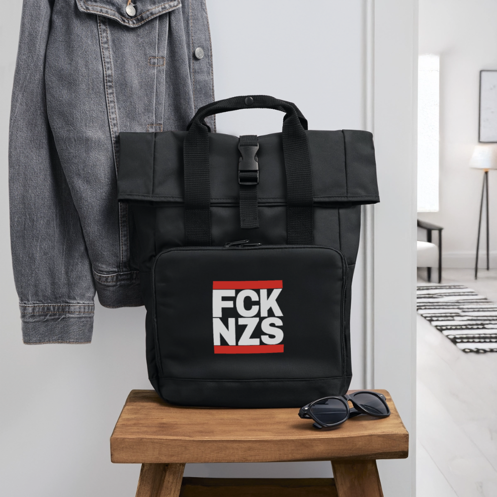 FCK NZS (schwarze Schrift) - Rolltop Rucksack mit zwei Griffen - Schwarz