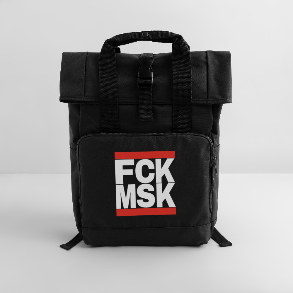 FCK MSK (weiße Schrift) - Rolltop Rucksack mit zwei Griffen - Schwarz