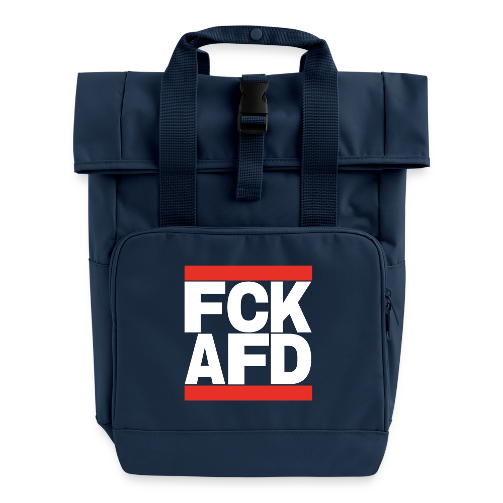 FCK AFD (weiße Schrift) - Rolltop Rucksack mit zwei Griffen - Navy