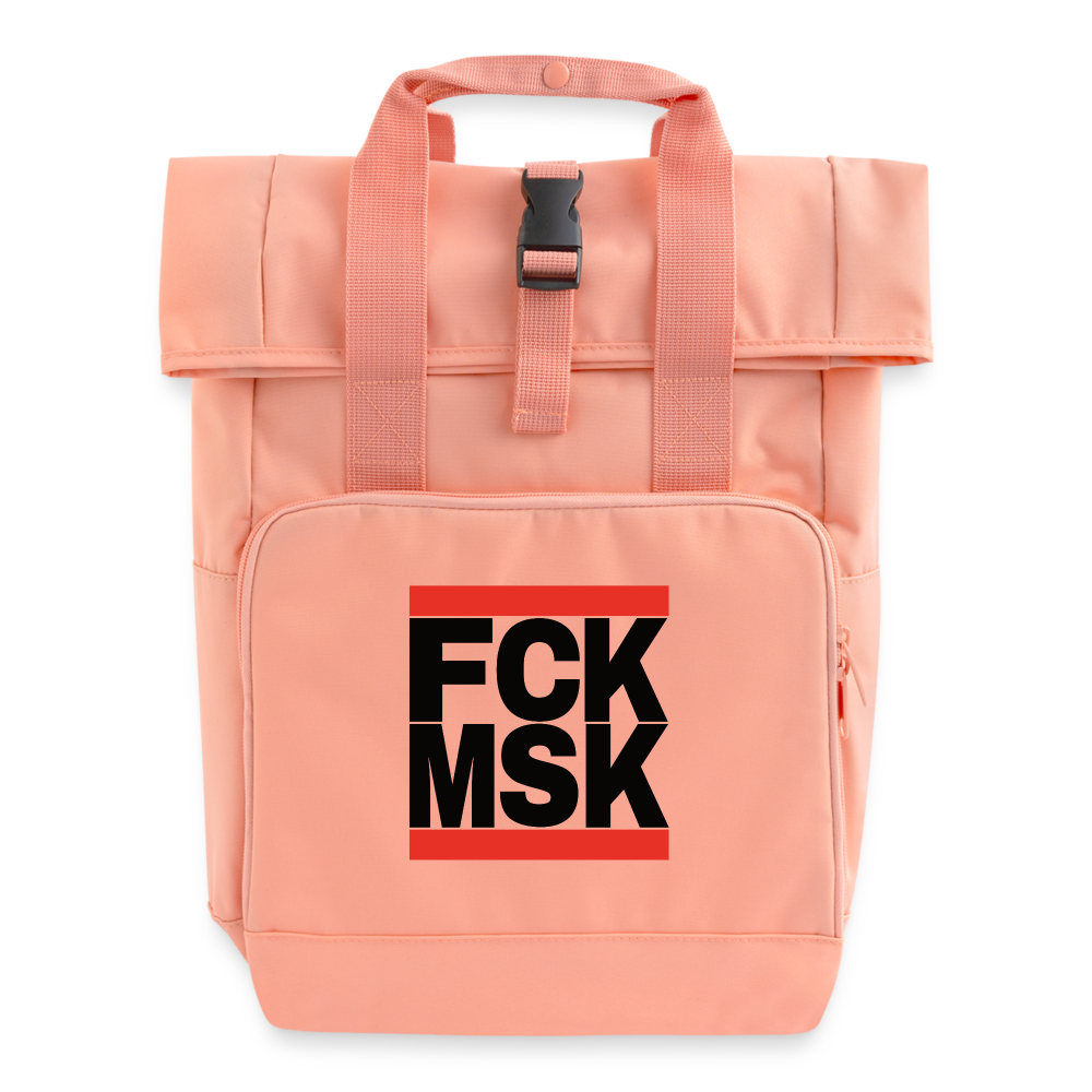 FCK MSK (schwarze Schrift) - Rolltop Rucksack mit zwei Griffen - Chintzrosa