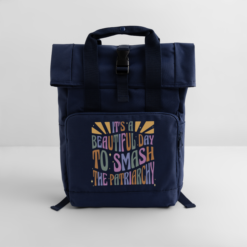 It's a Beautiful Day to Smash the Patriarchy - Rolltop Rucksack mit zwei Griffen - Navy