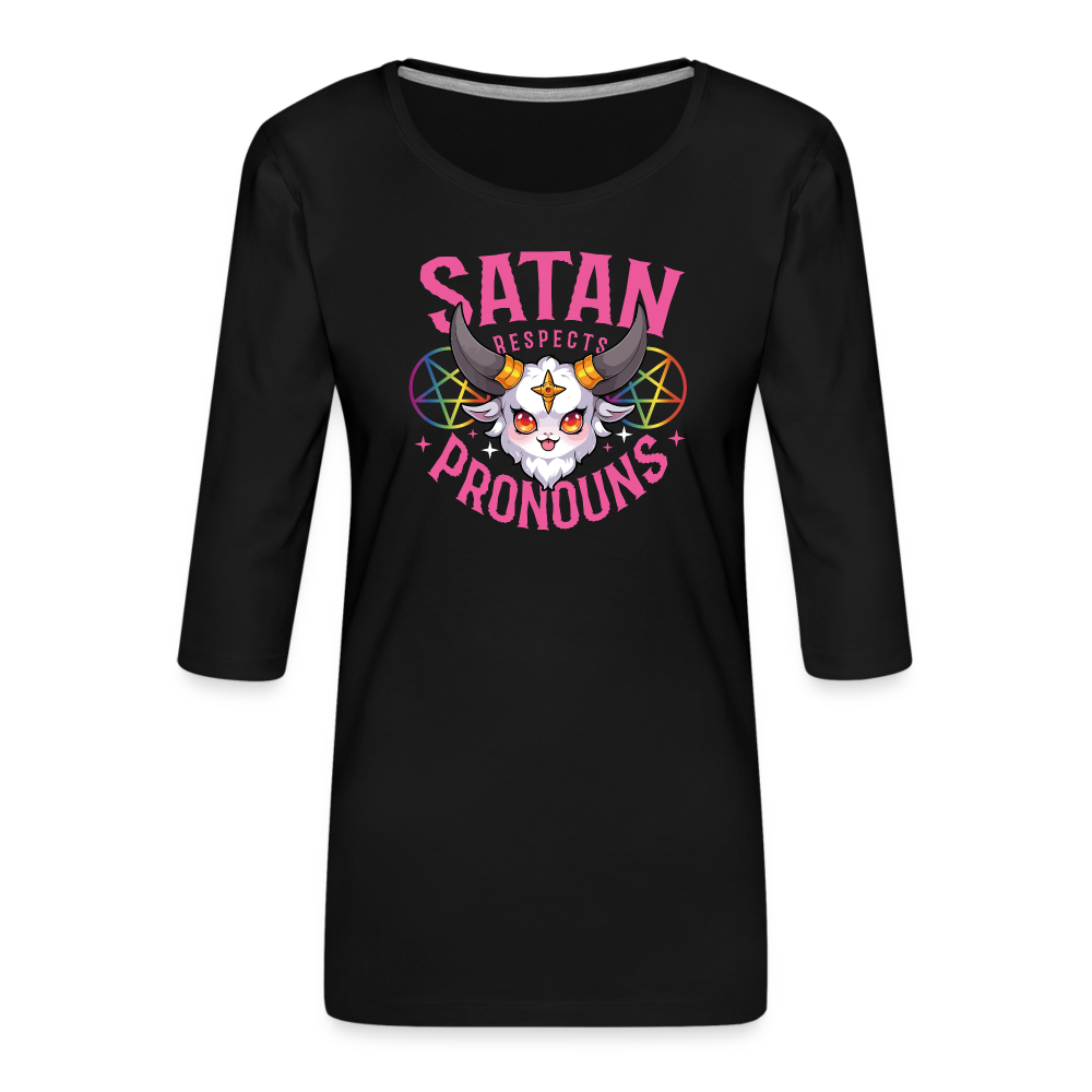 Satan Respects Pronouns “Frauen” 3/4-Arm Shirt - Schwarz