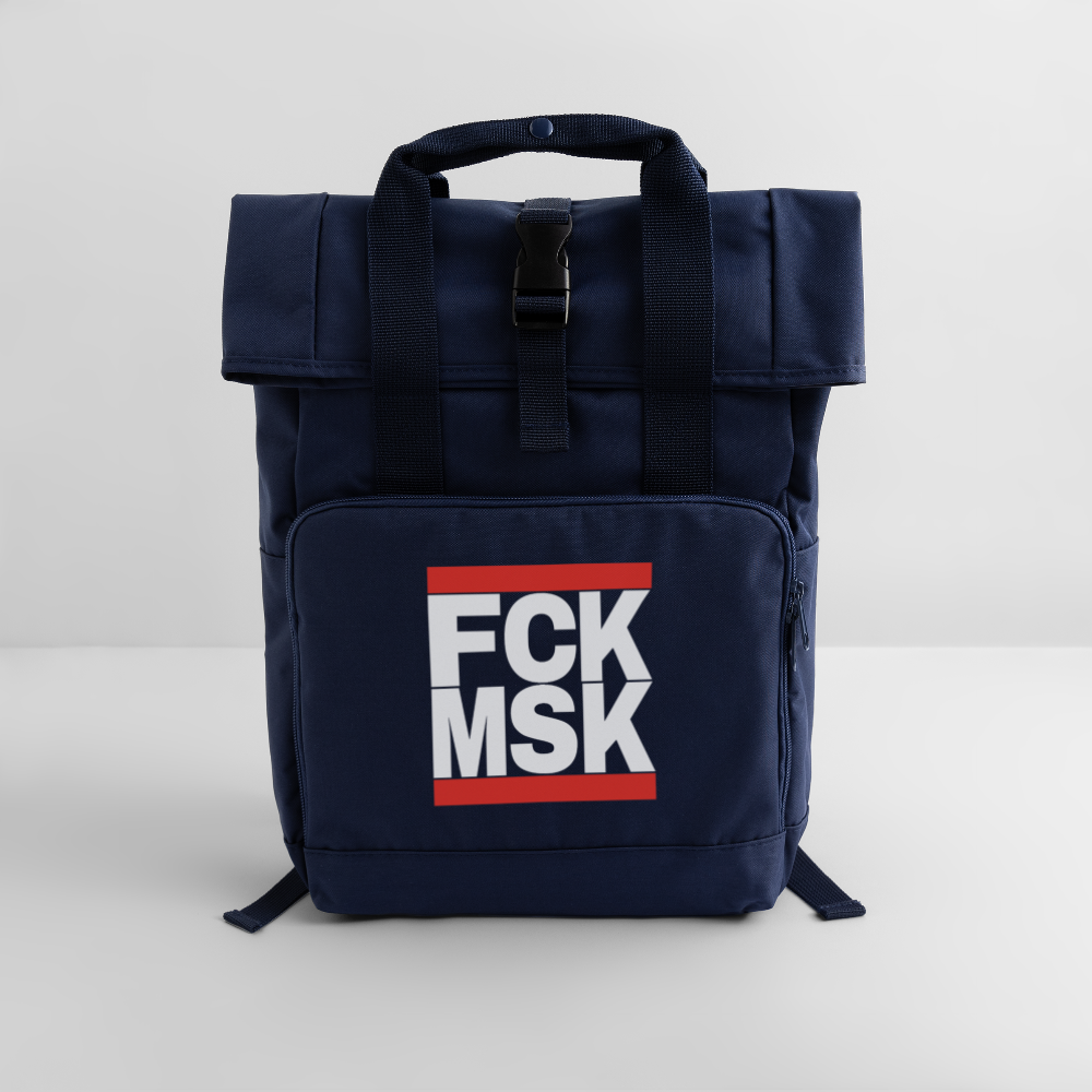 FCK MSK (weiße Schrift) - Rolltop Rucksack mit zwei Griffen - Navy