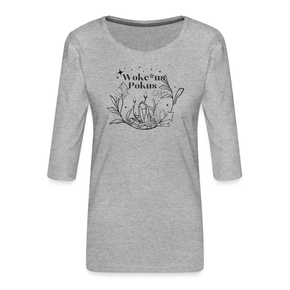 Woke*us Pokus (schwarze Schrift) “Frauen” 3/4-Arm Shirt - Grau meliert