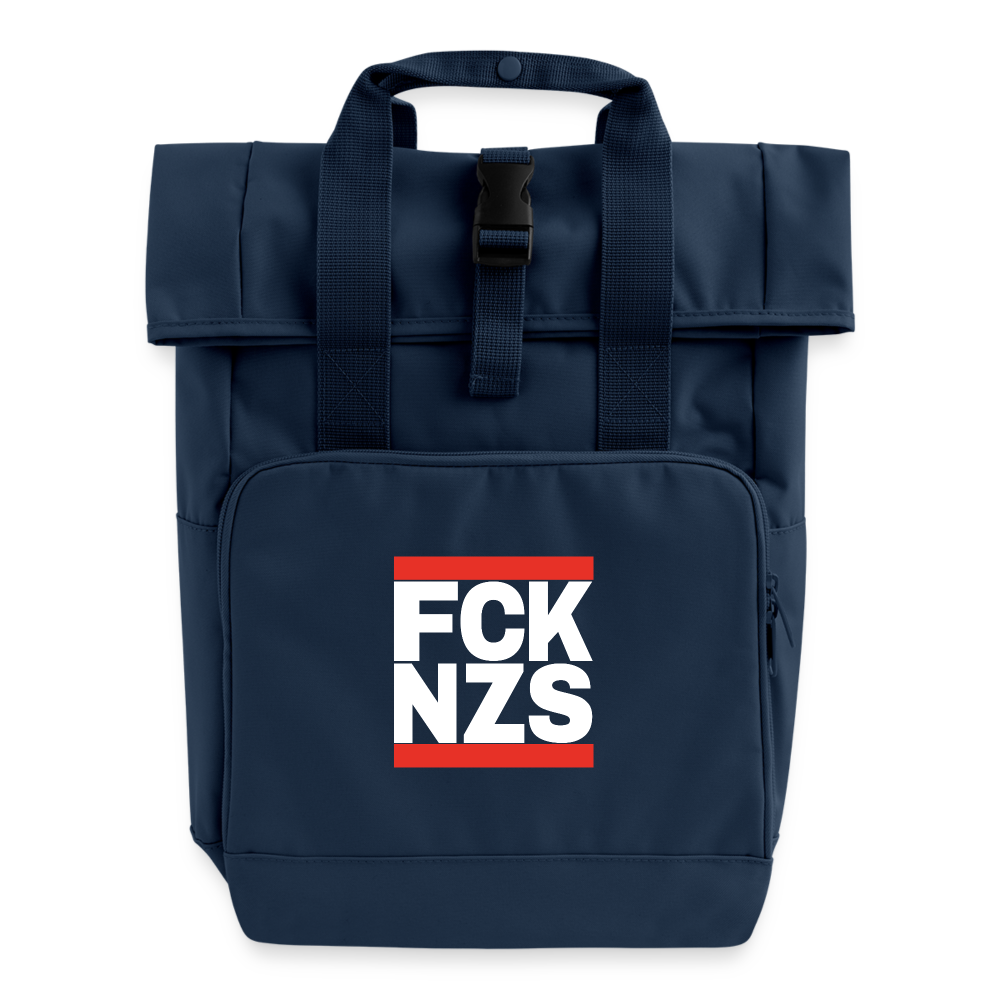 FCK NZS (schwarze Schrift) - Rolltop Rucksack mit zwei Griffen - Navy