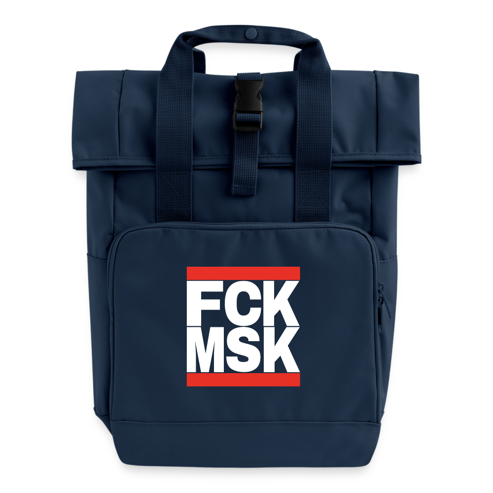 FCK MSK (weiße Schrift) - Rolltop Rucksack mit zwei Griffen - Navy