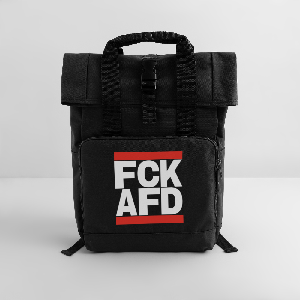 FCK AFD (weiße Schrift) - Rolltop Rucksack mit zwei Griffen - Schwarz