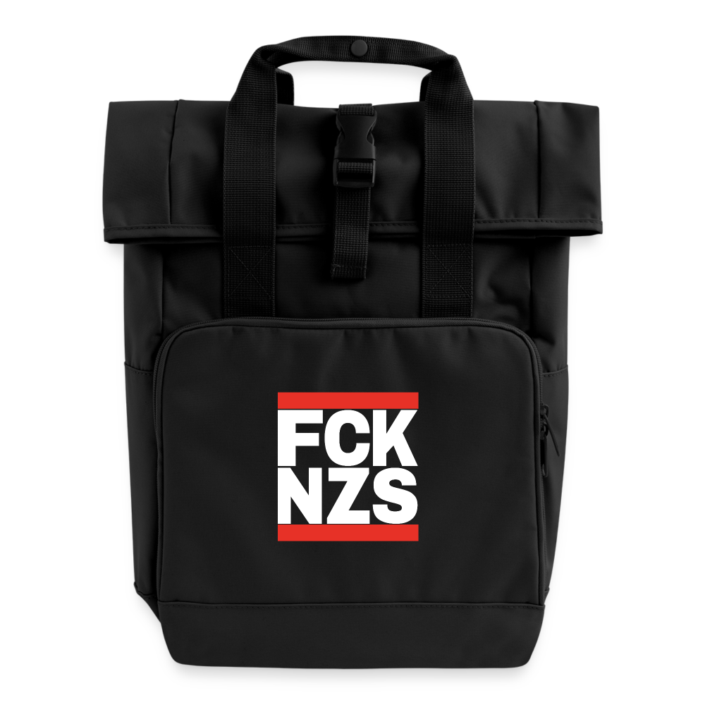 FCK NZS (schwarze Schrift) - Rolltop Rucksack mit zwei Griffen - Schwarz