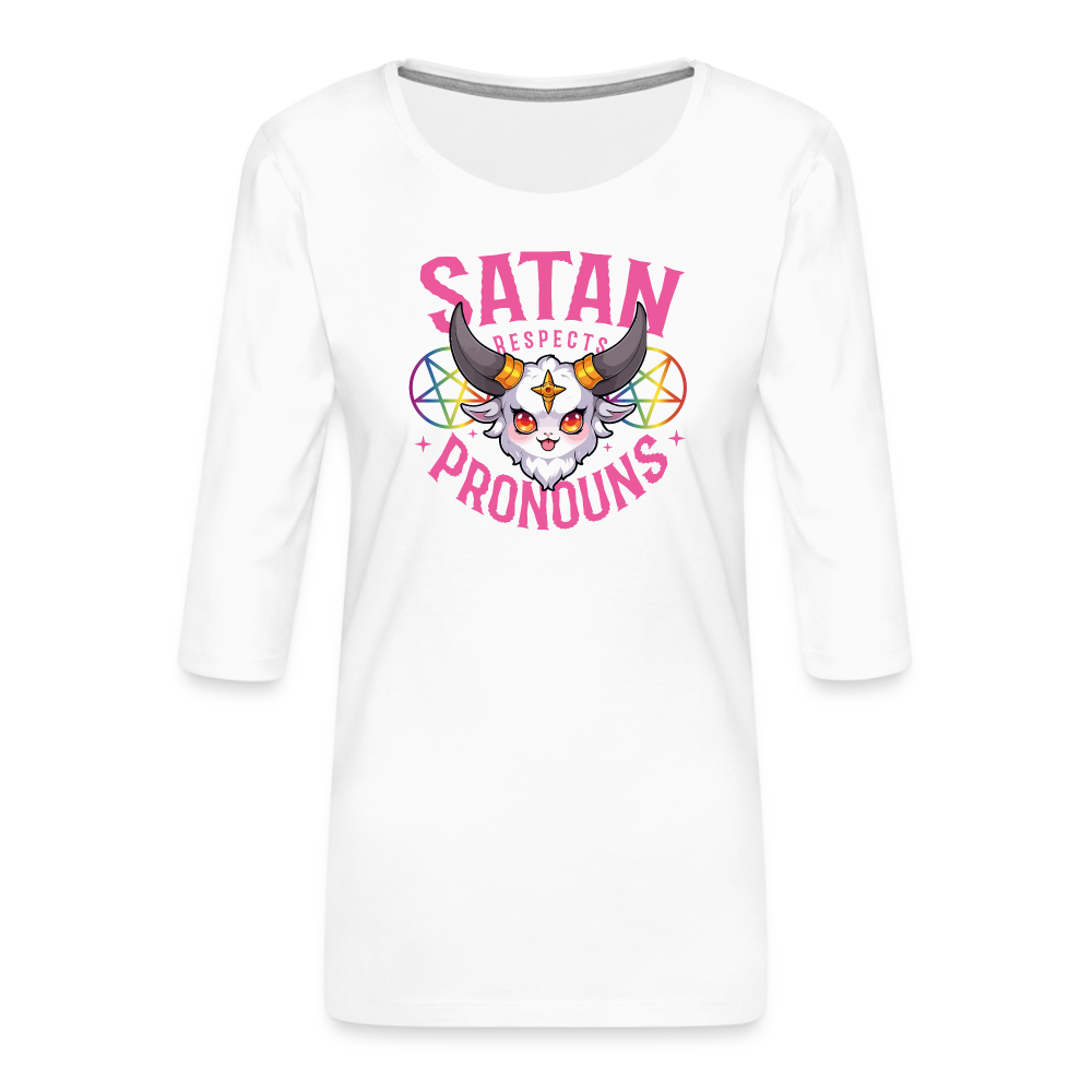 Satan Respects Pronouns “Frauen” 3/4-Arm Shirt - Weiß