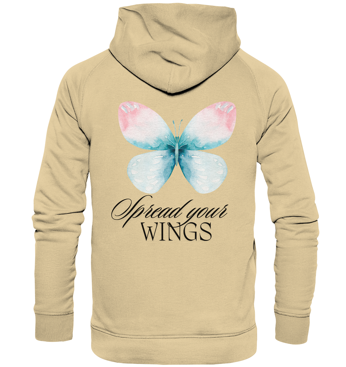 Spread your Wings (schwarze Schrift) Hoodie Backprint