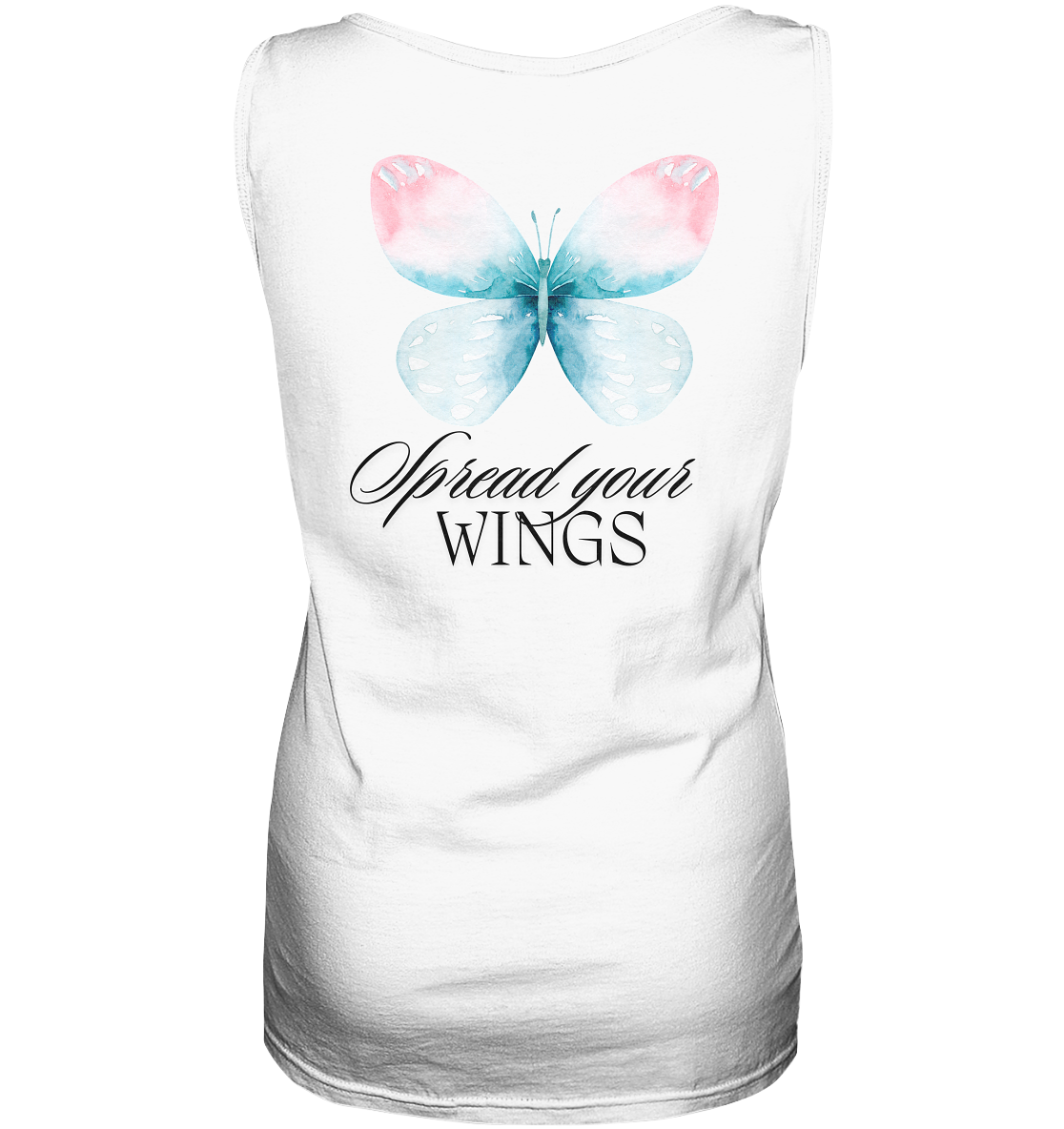 Spread your Wings (schwarze Schrift) “Frauen” Tank-Top Backprint