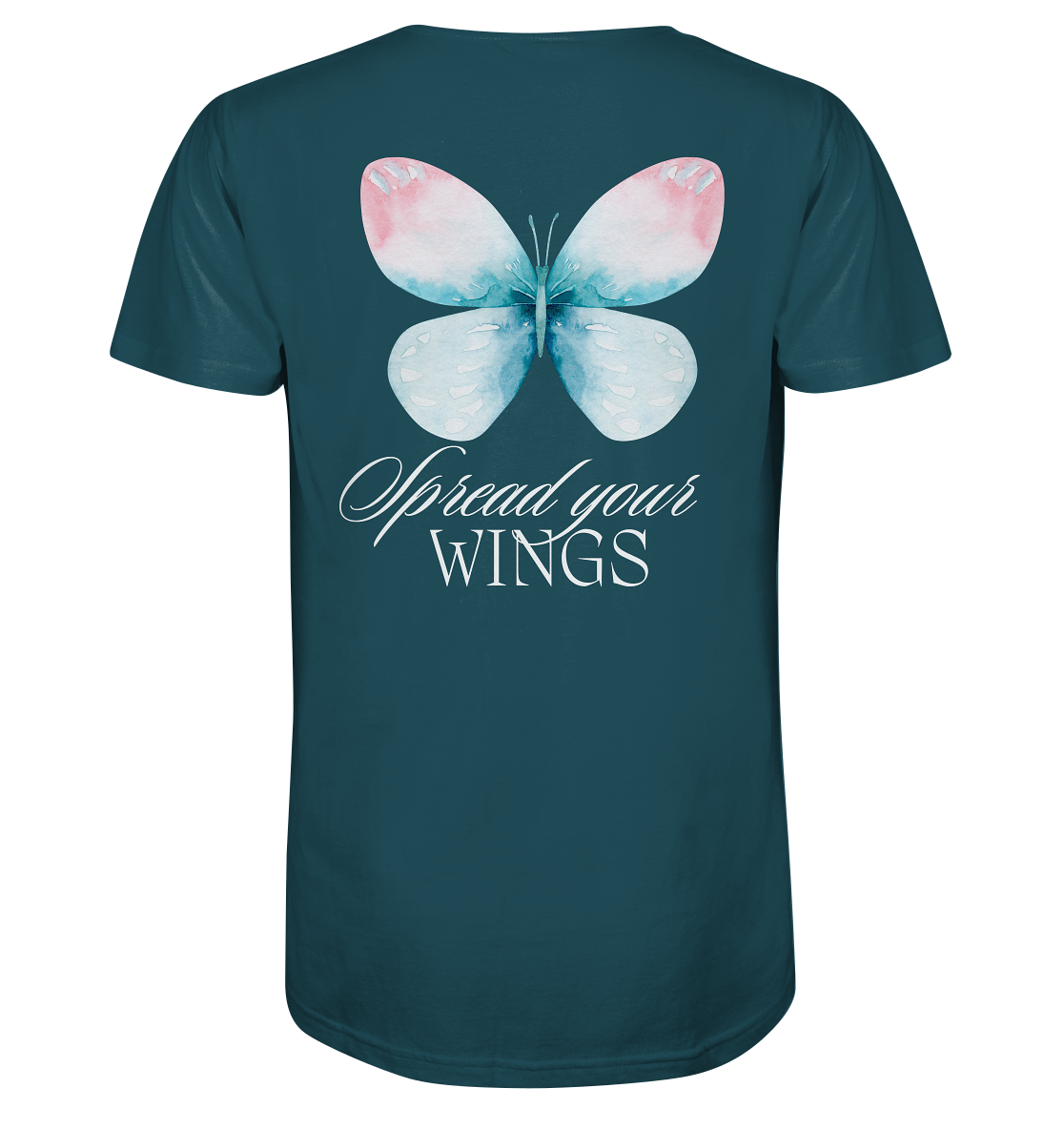 Spread your Wings (weiße Schrift) Unisex Shirt Backprint