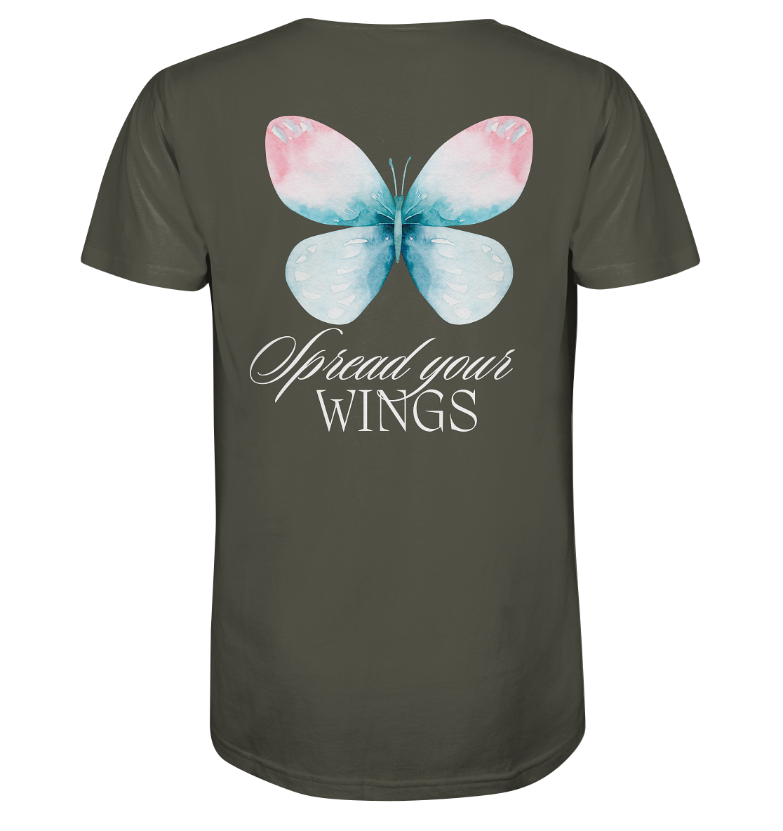 Spread your Wings (weiße Schrift) Unisex Shirt Backprint