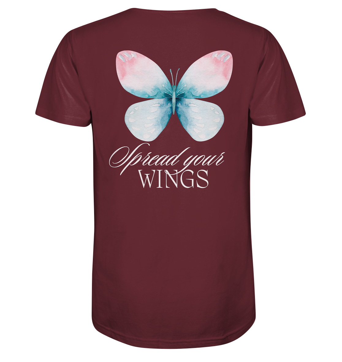 Spread your Wings (weiße Schrift) Unisex Shirt Backprint