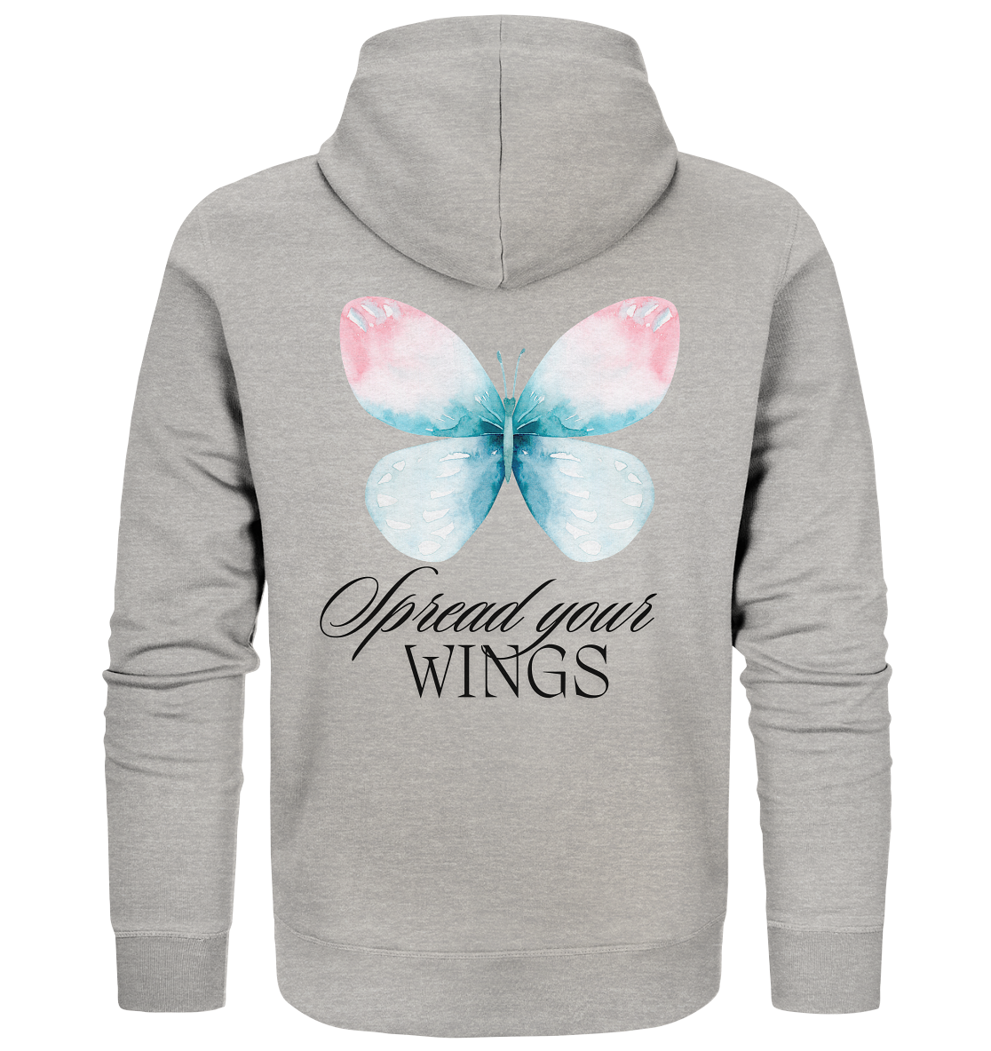 Spread your Wings (schwarze Schrift) Unisex Sweatjacke Backprint