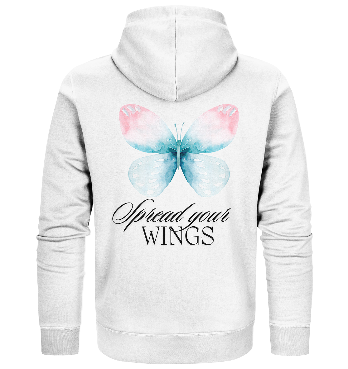 Spread your Wings (schwarze Schrift) Unisex Sweatjacke Backprint