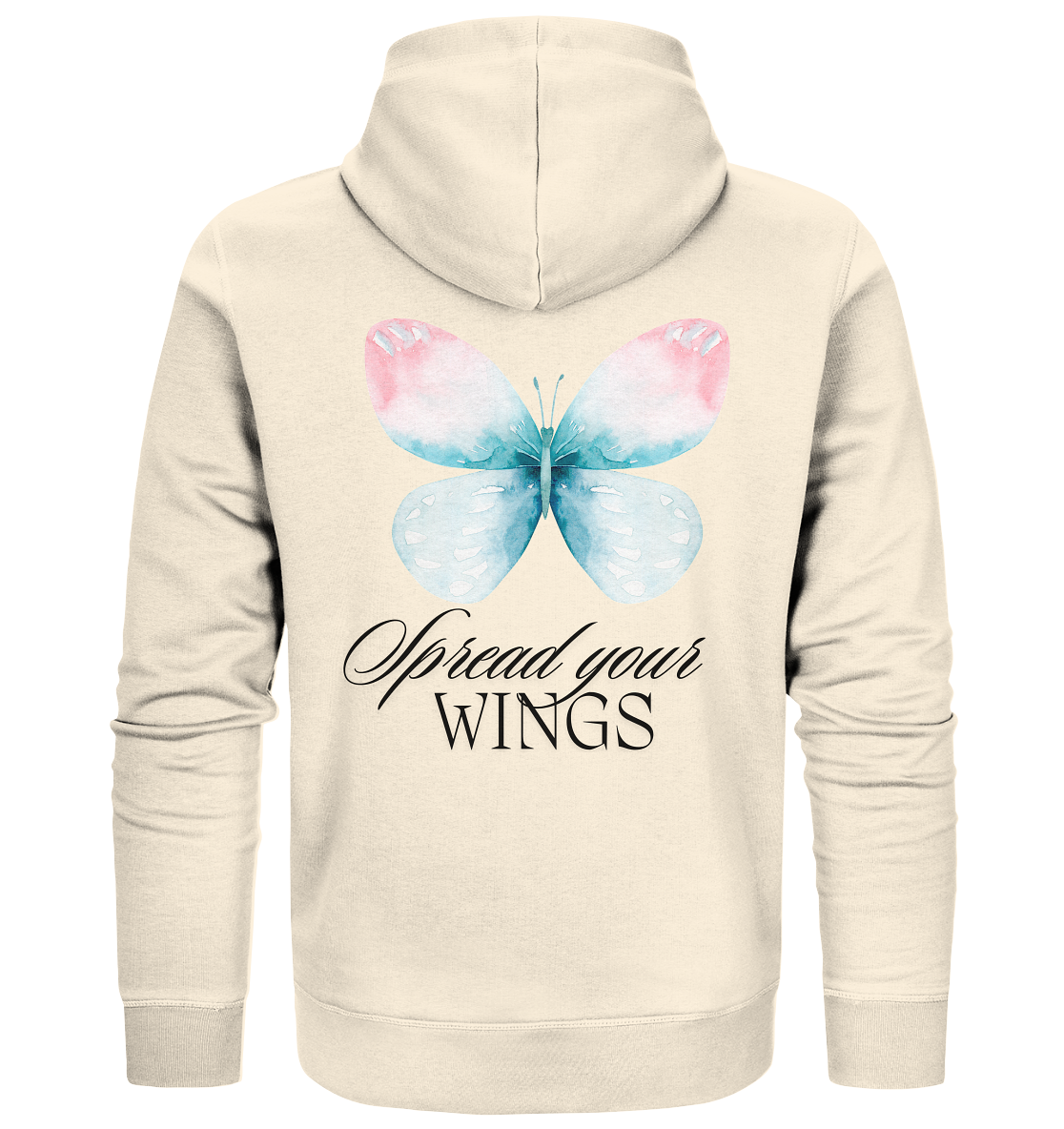 Spread your Wings (schwarze Schrift) Unisex Sweatjacke Backprint