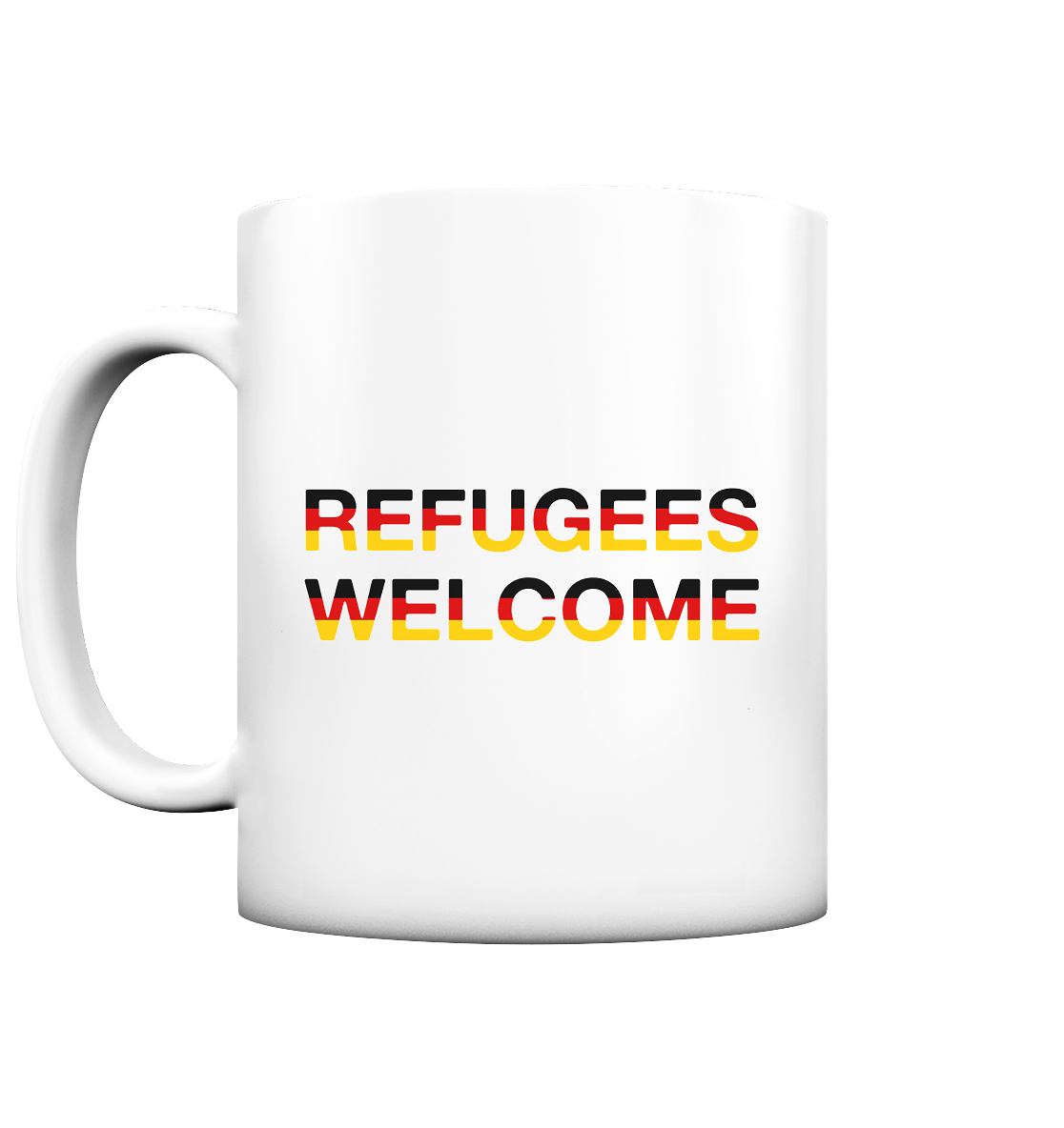 Refugees Welcome in Deutschlandfarben Tasse (matt)