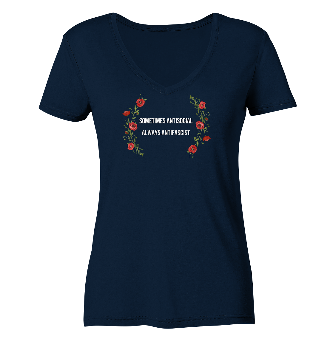 Sometimes Antisocial Always Antifascist - "Frauen" V-Neck Shirt