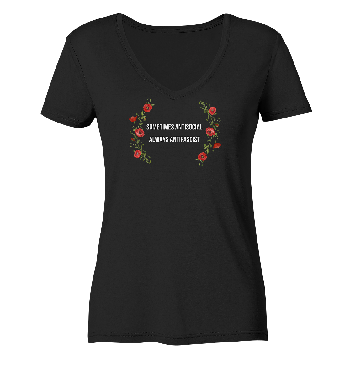 Sometimes Antisocial Always Antifascist - "Frauen" V-Neck Shirt