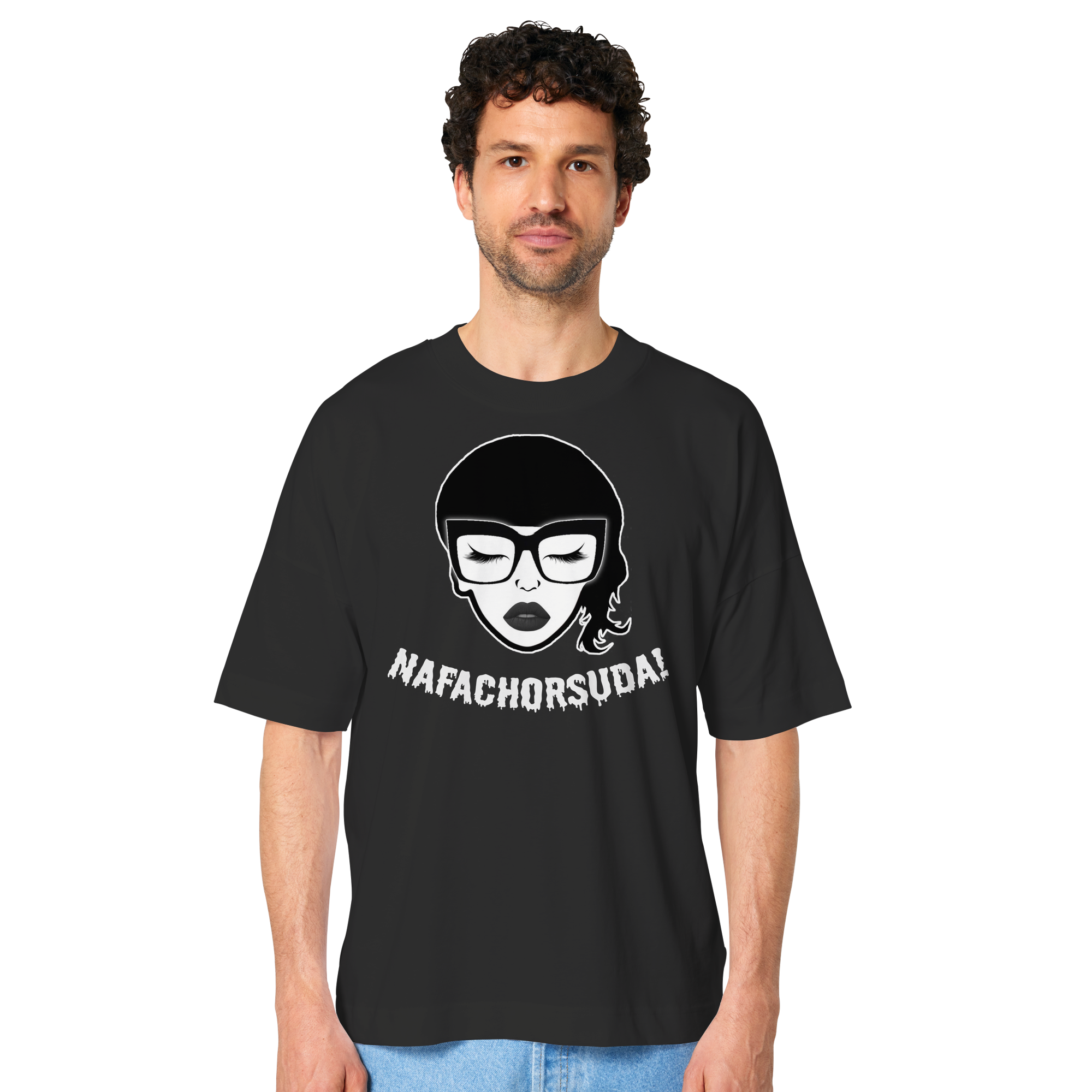 Nafachorsuda! Weiße Schrift Oversize Shirt