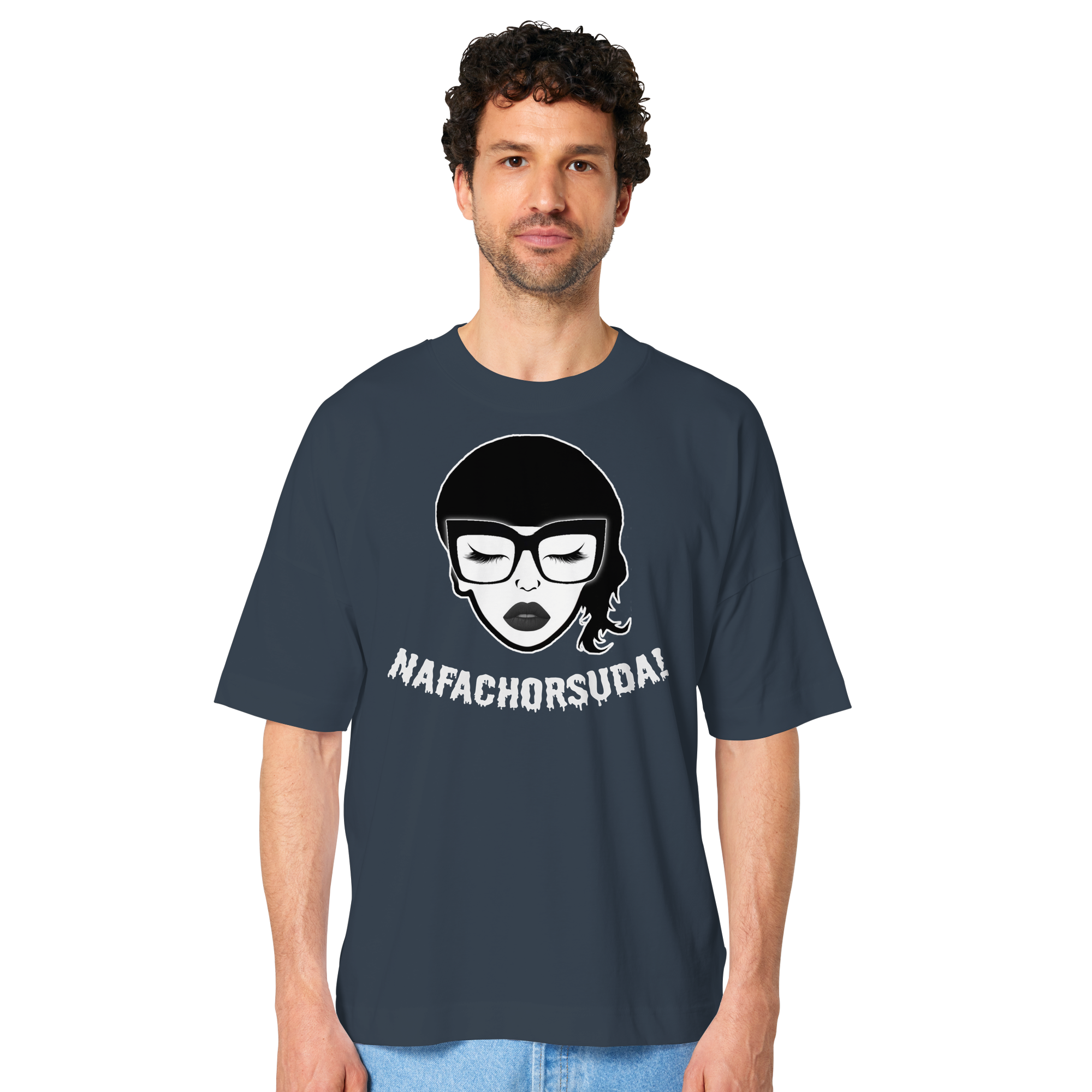 Nafachorsuda! Weiße Schrift Oversize Shirt