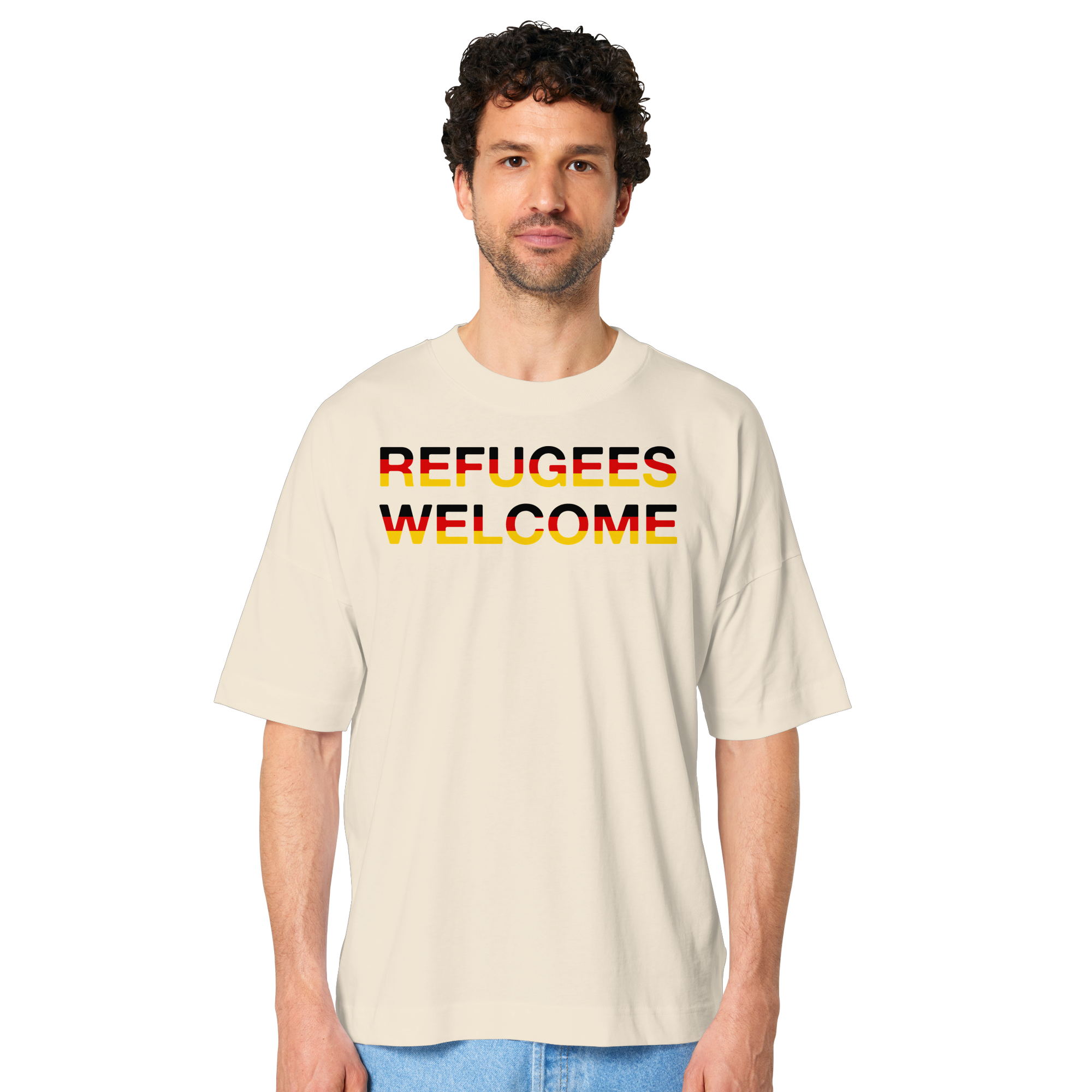 Refugees Welcome in Deutschlandfarben Oversize Shirt