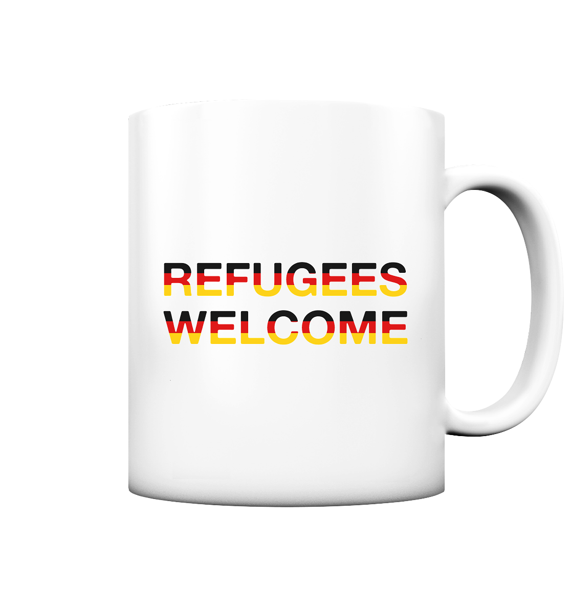 Refugees Welcome in Deutschlandfarben Tasse (matt)