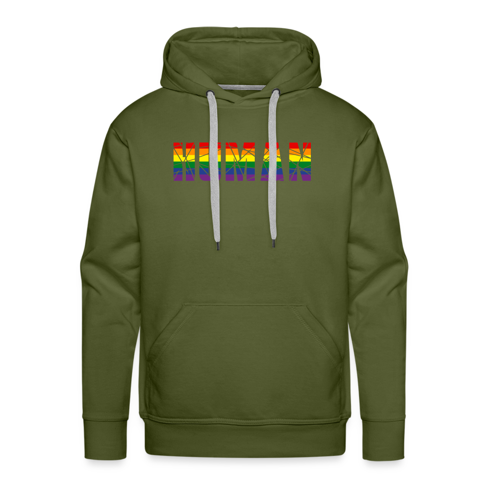 HUMAN in Regenbogen-Farben "Männer"-Schnitt Hoodie - Olivgrün