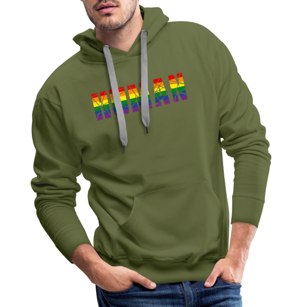 HUMAN in Regenbogen-Farben "Männer"-Schnitt Hoodie - Olivgrün