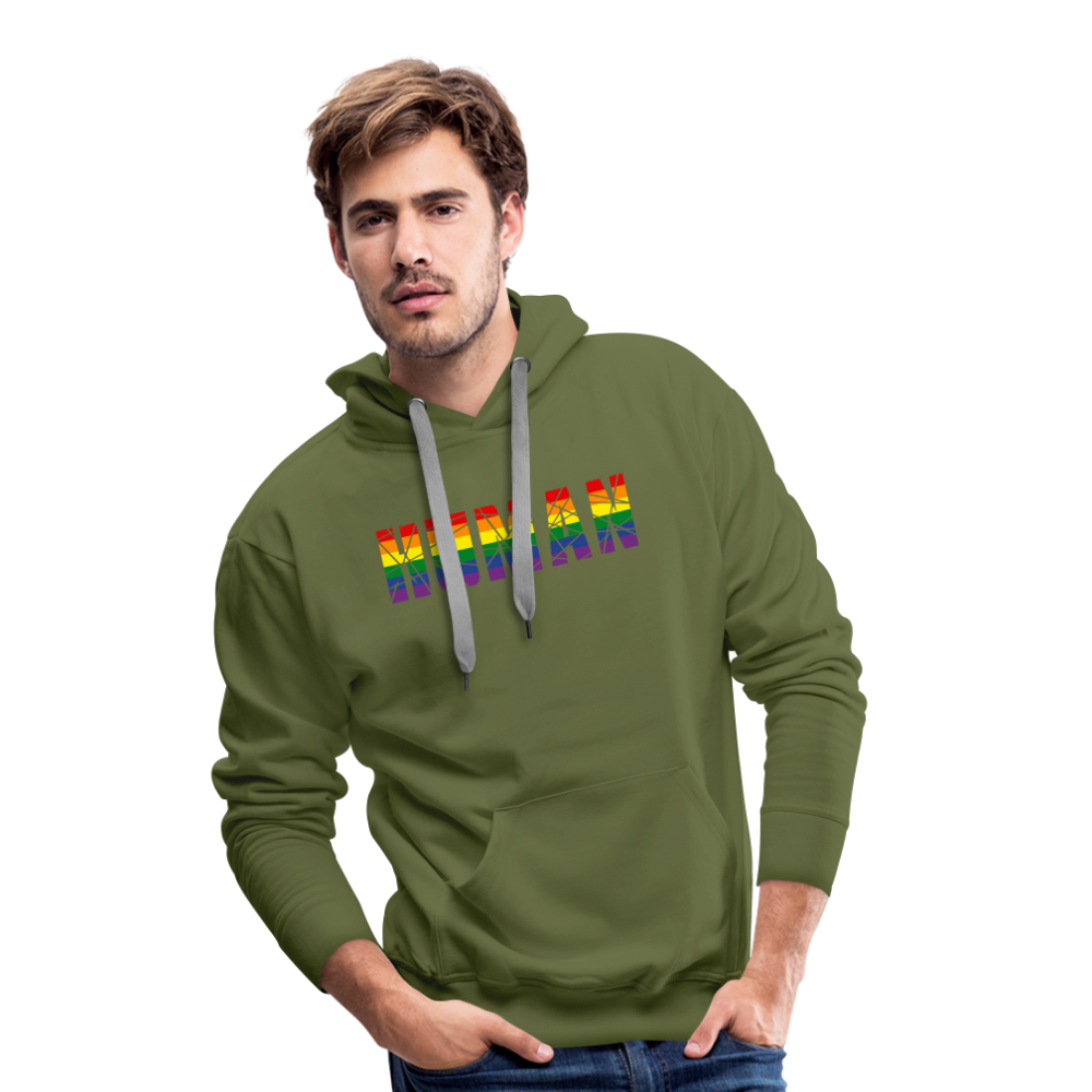 HUMAN in Regenbogen-Farben "Männer"-Schnitt Hoodie - Olivgrün