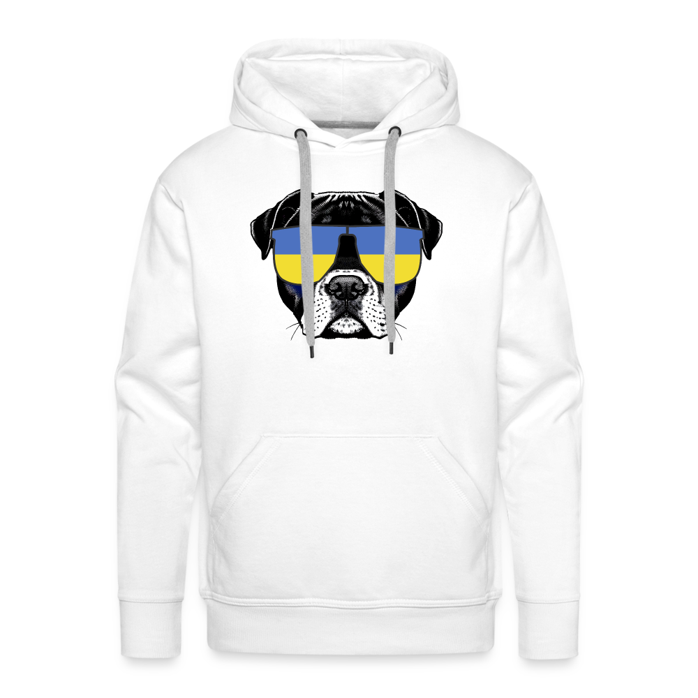 Hund mit Ukraine-Sonnenbrille "Männer"-Schnitt Hoodie - weiß