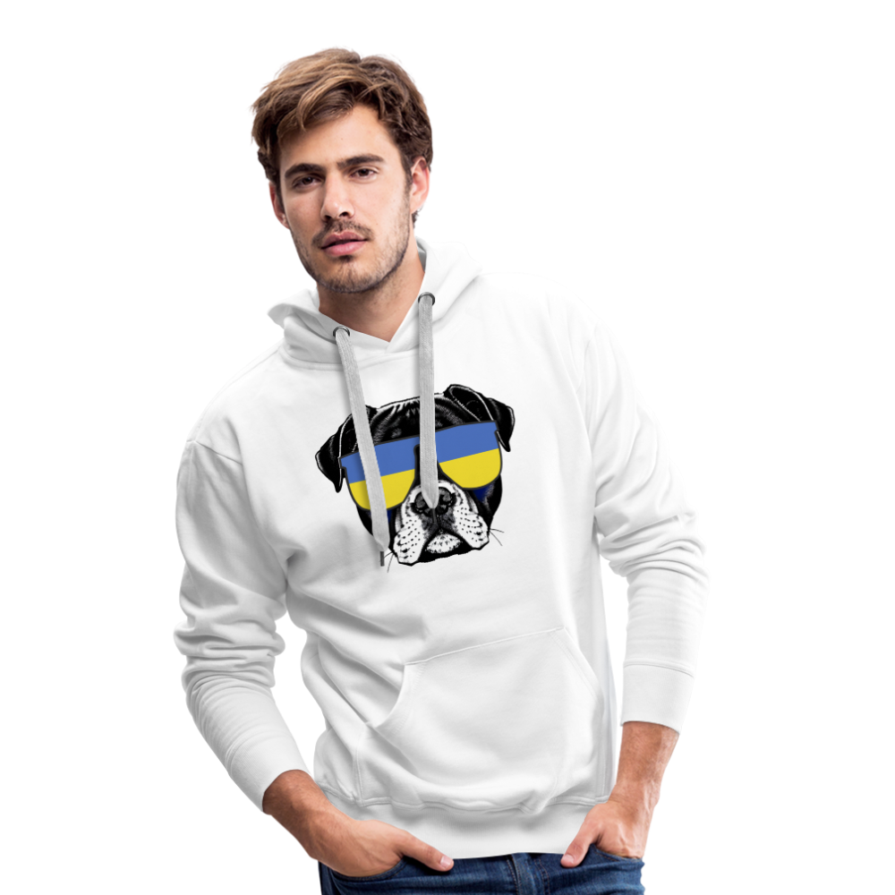 Hund mit Ukraine-Sonnenbrille "Männer"-Schnitt Hoodie - weiß