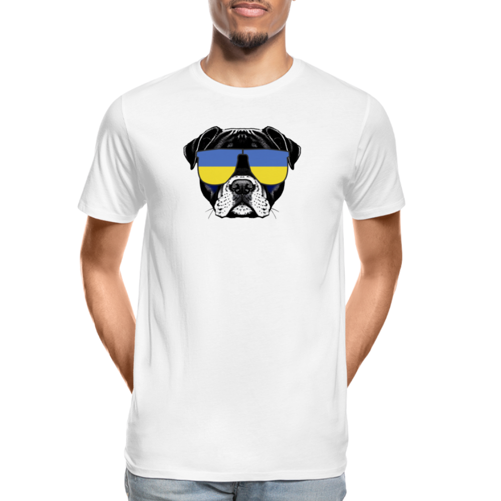 Hund mit Ukraine-Sonnenbrille "Männer"-Schnitt T-Shirt - weiß