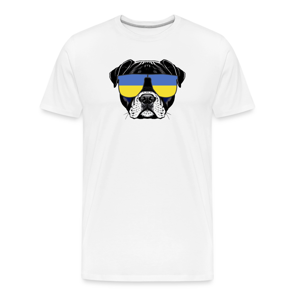 Hund mit Ukraine-Sonnenbrille "Männer"-Schnitt T-Shirt - weiß