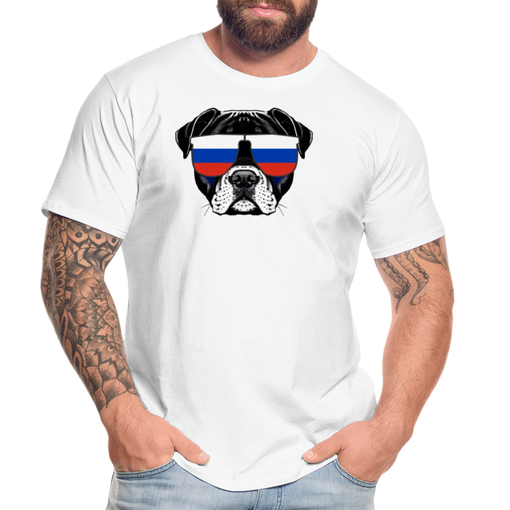 Hund mit Russland-Sonnenbrille "Männer"-Schnitt T-Shirt - weiß