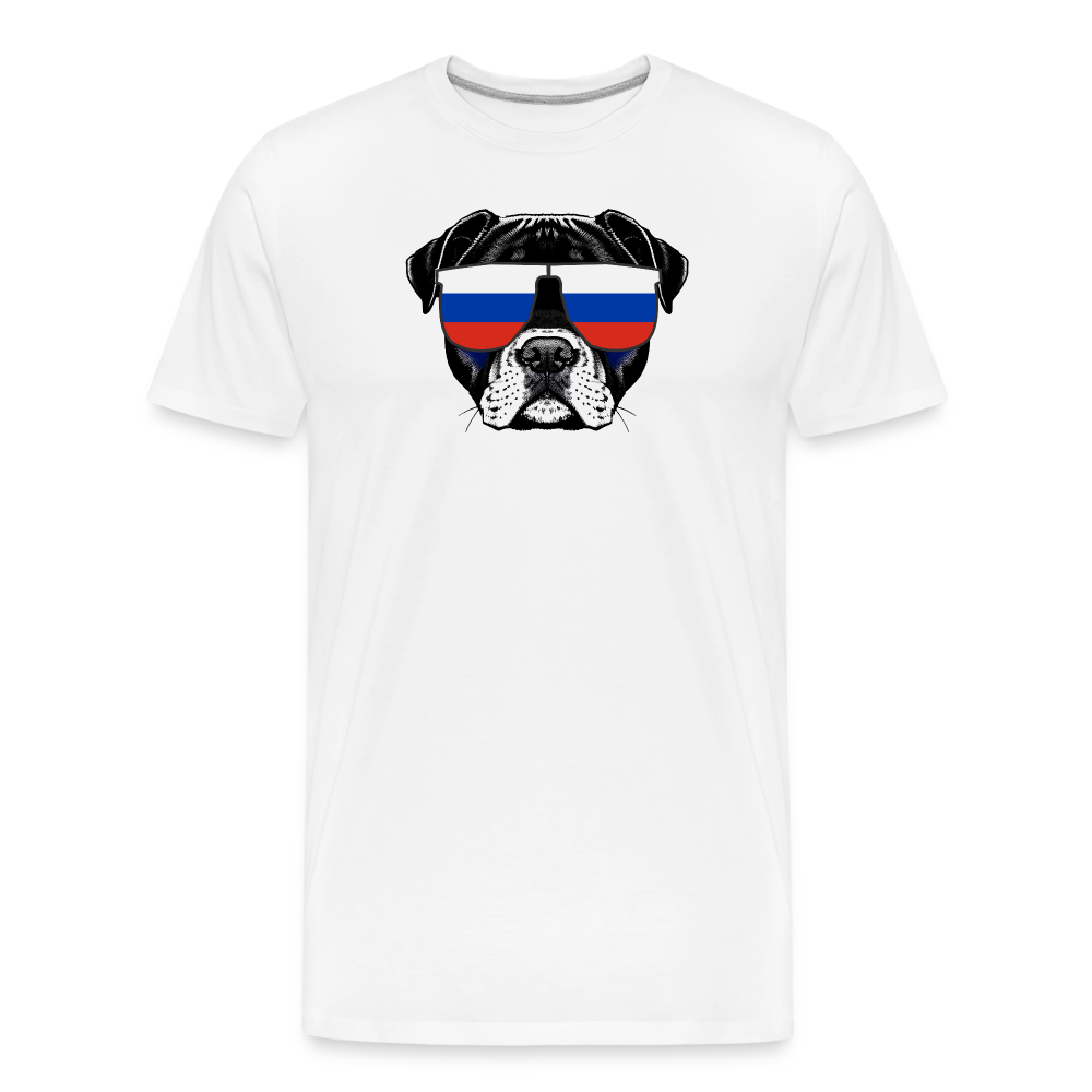 Hund mit Russland-Sonnenbrille "Männer"-Schnitt T-Shirt - weiß