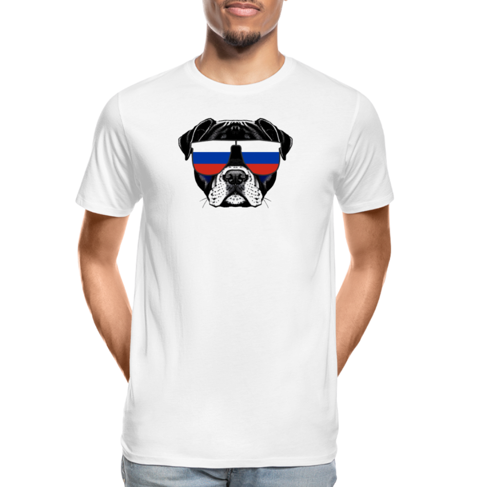 Hund mit Russland-Sonnenbrille "Männer"-Schnitt T-Shirt - weiß