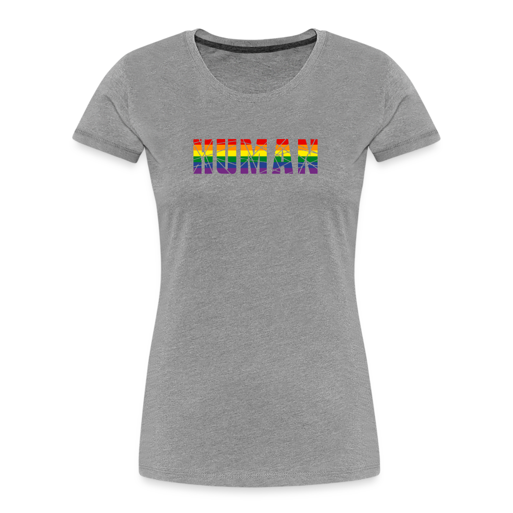 HUMAN in Regenbogen-Farben "Frauen"-Schnitt T-Shirt - Grau meliert