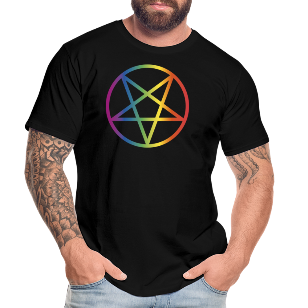 Regenbogen Pentagramm "Männer" T-Shirt - Schwarz